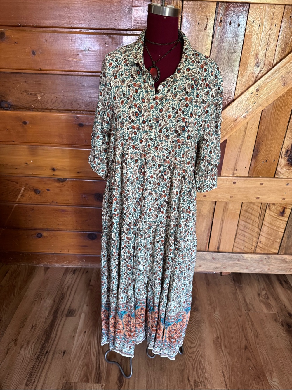 NATURAL LIFE NEW Bohemian Floral Maxi Dress in Cream and Rust